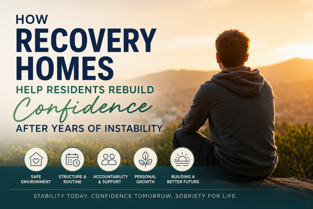 Recovery homes help residents rebuild confidence after years of instability by providing structure, accountability, emotional support and a stable sober living environment during recovery.