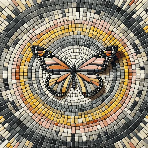 Tile Monarch center rings and rays pink gray yelllow